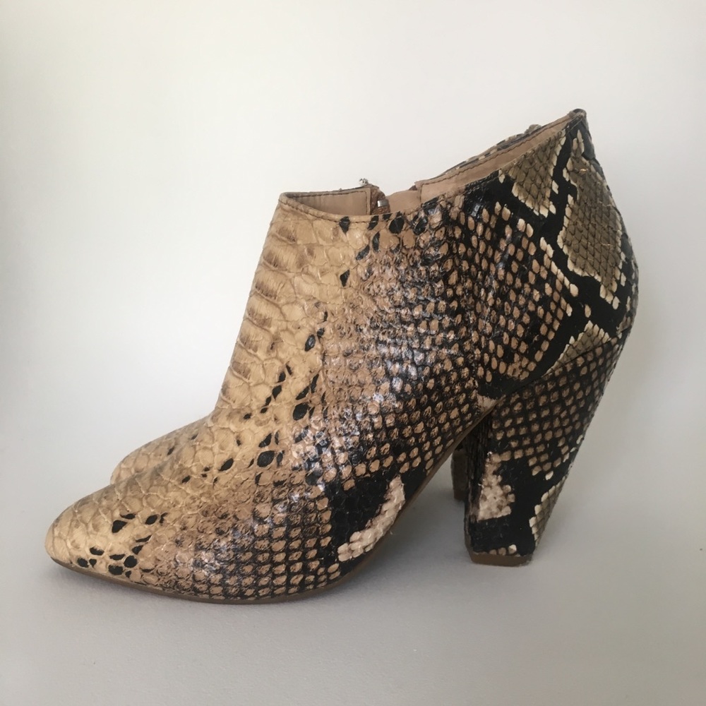 “Snake skin” ankle booties